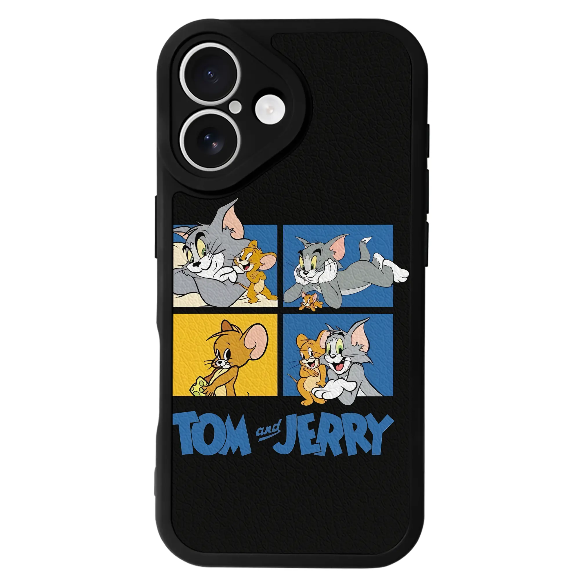 トムとジェリー グッズ トム - IPhone 16シリーズ対応 ・ シリコンスマホケース ・ レザー調 ・ 高精度フィット ・ 耐衝撃 ・ ワイヤレス充電対応 ・ 精密カット